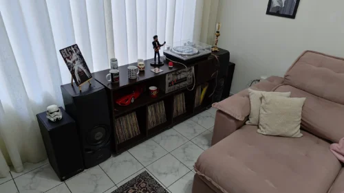 rack para discos de vinil e aparelhos com gaveta drawer