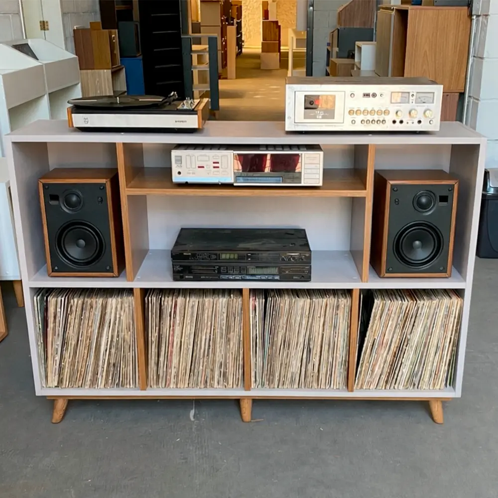 estante para discos de vinil toca discos e receiver sound box