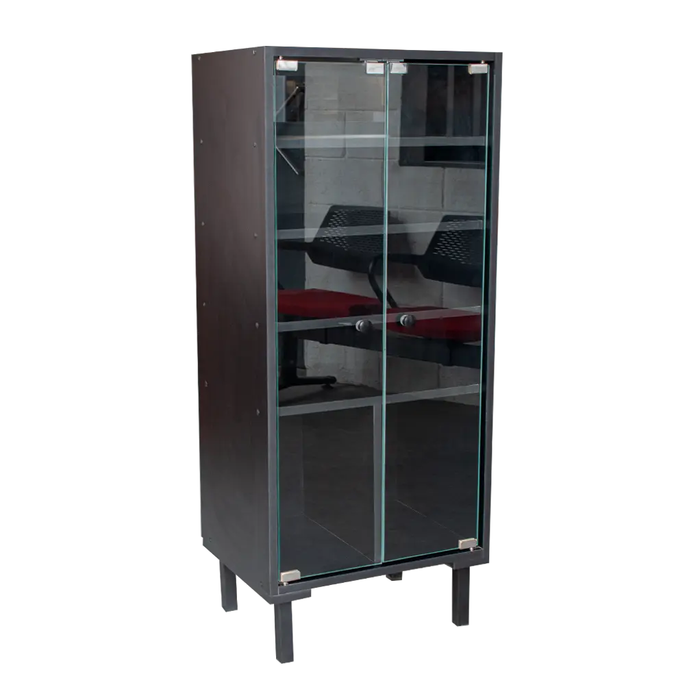 rack para 5 aparelhos e vinis com portas de vidro glass door