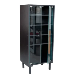 rack para 5 aparelhos e vinis com portas de vidro glass door
