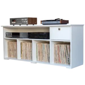 rack para discos de vinil e aparelhos com gaveta drawer