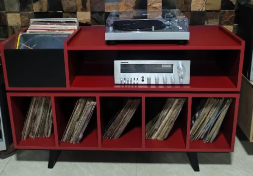 estante para discos de vinil e toca discos receiver cx