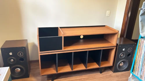 estante para discos de vinil e toca discos receiver cx